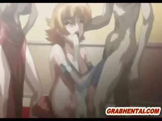 Pregnant hentai sucking monster phallus and swallowing cum