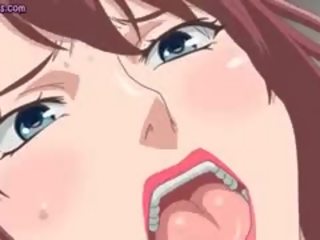 Anime slattern krijgt mond gevulde met zaad